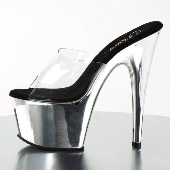 Clear Strap Chrome Platform Heels: Sexy High Heels for Pole Dance & Parties - Picture 1 of 5